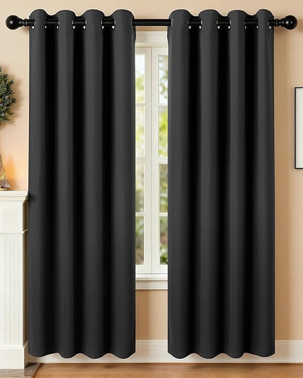 Room Darkening Curtains 72 Inch Length for Bedroom Living Room, Insulated Thermal Grommet Curtain Drapes, Blackout(60-90%,Not 100%) Window Treatment Decor, 2 Panels, 52x72, Black