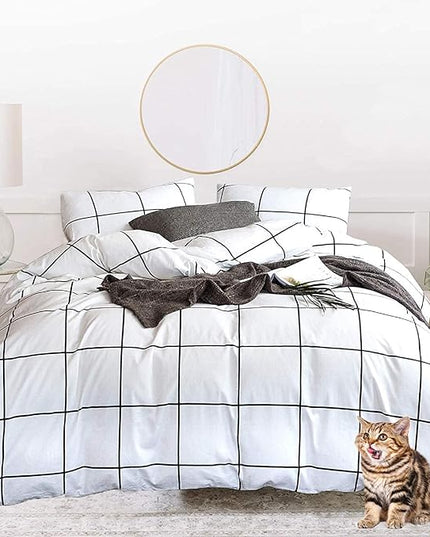 Houseri Black and White Plaid Comforter Set Full White Buffalo Checkered Bedding Comforter Full Size for Teen Boys Girls White Grid Comforter Preppy Gingham Geometric College Dorm Bed Comforters Full