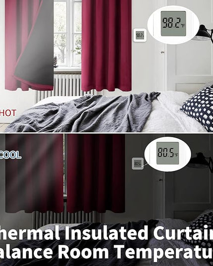 BGment Blackout Curtains for Living Room 84 Inch Length, Christmas Thermal Insulated Full Room Darkening Noise Reducing Rod Pocket Bedroom Curtains，2 Panels， Burgundy Red，52 Inch Wide