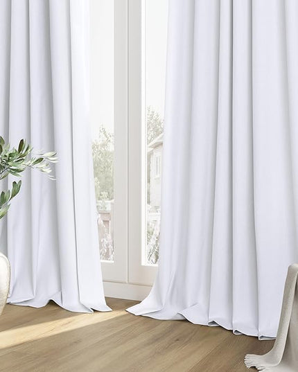 Guken White Linen Blackout Curtains 60 Inch Wide by 90 Inch for Living Room Bedroom Back Tab Thermal Insulated 100% Black Out Linen 1 Drapes Room Darkening Window Curtains White,1 Panel