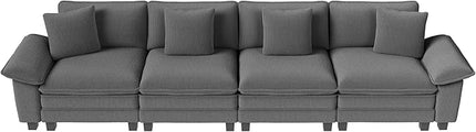 157.5" Cloud Modular Sectional Sofa, 4-Seater w/Deep Seat & Removable Arms, Plush Corduroy for Living Room - Gray