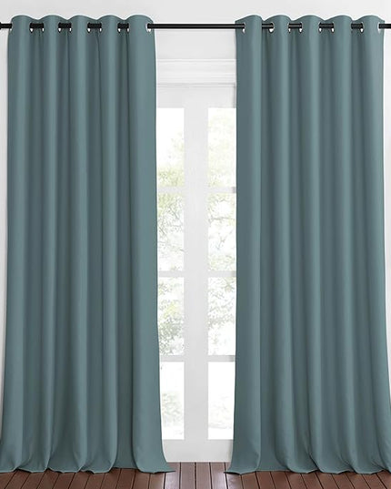 NICETOWN Blackout Greyish Blue Curtains & Drapes for Living Room - Thermal Insulated Solid Grommet Sound Reducing Energy Saving Window Treatments for Porch/Hall, 1 Panel, W66 x L90