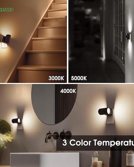 L LOHAS LED Night Light, Dimmable Night Lights Plug into Wall,2 Pack 3CCT Nightlight for Kids,180° Rotatable, 3000K/4000k/5000K Adjustable Night Lights with Dusk to Dawn Sensor for Bedroom Bathroom