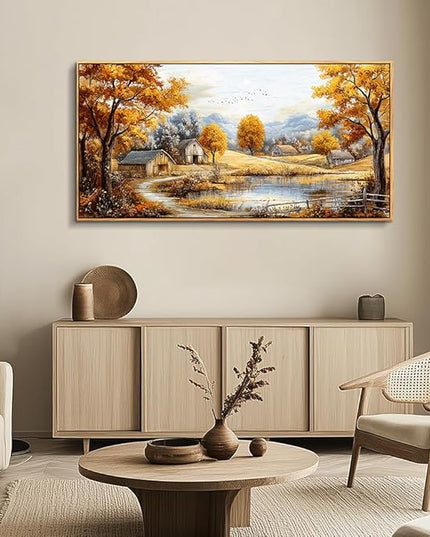 QIYILEXWART Autumn Forest Wall Paintings Large Wall Art For Living Room Canvas Decor For Bedroom Ocean Inspiration Pictures Office Decorations Posters Modern Home Decor Artwork Wood Framed