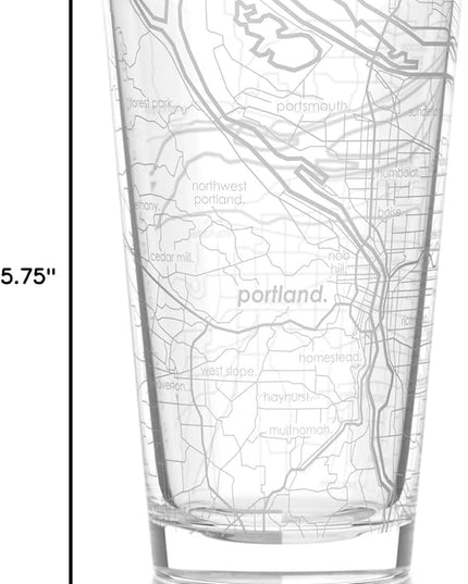 Well Told Engraved Portland Oregon Map Pint Glass, Etched Beer Gift (16 oz, Clear) City Map Pint, Custom City Glassware, Gifts For Beer Lovers