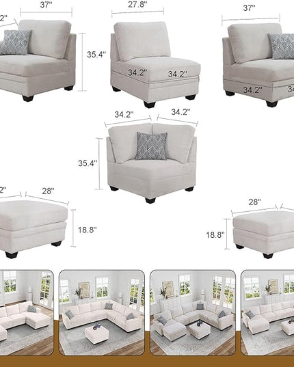 Legend Vansen Oversized Modular Sectional Sofa,6 Seat U Shaped Couch with Ottoman,Corduroy Sofa with Deep Seat,Convertible Large Sectional Couches for Living Room(Cream, U-6)