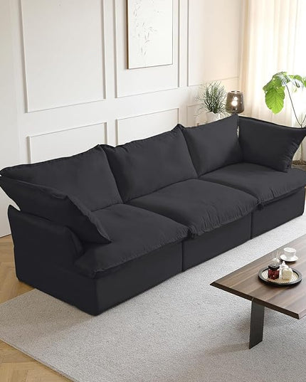 JACH 122.82" Cloud Modular Sectional Sofa 3 Seats for Living Room, Comfy Convertible Sectional Sofas Couches, Cushion Covers Removable, Two Corners and One Middle Sofa for Living Room (Black)