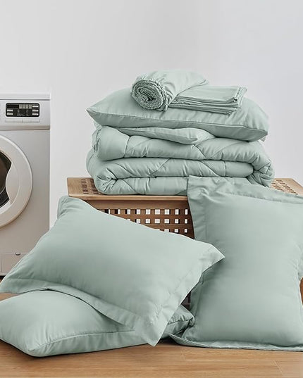 Love's cabin Full Comforter Set Aqua, 7 Pieces Full Bed in a Bag, All Season Bedding Sets with 1 Comforter, 1 Flat Sheet, 1 Fitted Sheet, 2 Pillowcase and 2 Pillow Sham