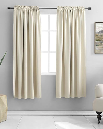 DONREN Cream Beige Room Darkening Curtains for Bedroom 42 x 63 Inch Length Thermal Insulated Rod Pocket Curtains,1 Pair