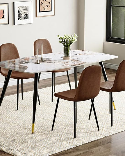 Table and Chairs Set of 4, Dining Room Table Set for 4, Sintered Stone Kitchen Table Top and Modern Chairs Set of 4 for Kitchen Dining Room