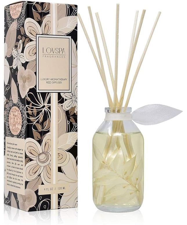 LOVSPA Reed Diffuser Set, Coconut & Eucalyptus Scented Oil Diffuser with Sticks, Home Fragrance Accessories for Bathroom Shelf Decor, Aroma Diffusers for Home or Office Desk, USA Made