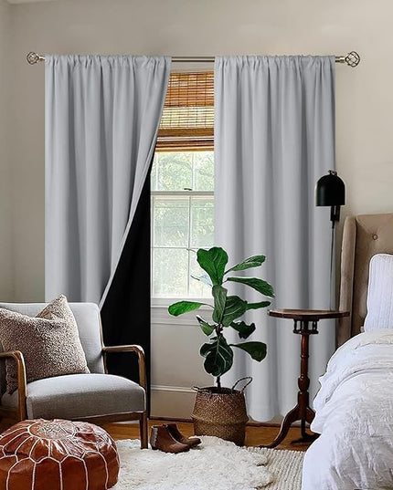 BGment Full Blackout Living Room Curtains, Extra Long Thermal Insulated 100% Room Darkening Noise Cancelling Heavy Window Curtains for Bedroom with Rod Pocket, 2 Panels, Light Grey, 52 x 108 Inch