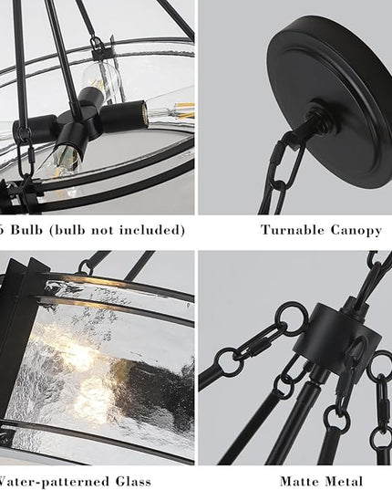 4-Light Black Texture Glass Drum Chandelier, 20.5" Modern Luxury Round Light Fixture for Dining Room Bedroom Foyer Living Room Entryway Kitchen