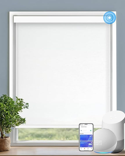 Motorized Blinds with Remote Cordless Automatic Motorized Shades Custom Blinds for Windows Smart Curtains Compatible with Alexa Google Home(Light Filtering Jacquard White,Custom Size)