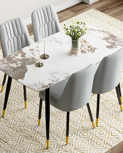 Small Dining Table Set for 4，50'' Sintered Stone Dining Table with 4 Chairs, Easy to Assemble，Suitable for Small Spaces