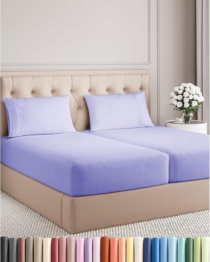 Split King Size 5 Piece Sheet Set - Comfy Breathable & Cooling Bed Sheets Set - Hotel Luxury Bedding for Women, Men, Kids, Teens, Boys & Girls - Deep Pockets, Soft, Wrinkle Free - Oeko-Tex - Lavender