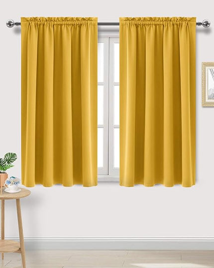 DWCN Yellow Room Darkening Blackout Curtains - Thermal Insulated Privacy Energy Saving Window Curtain Drapes 52 x 45 inch Length, Set of 2 Bedroom Living Room Curtains