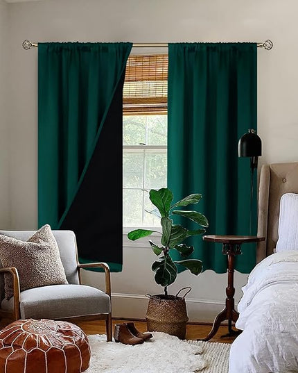 BGment Green 100% Blackout Curtains for Bedroom 63 Inches Long, Christmas Thermal Insulated Double Layer Full Room Darkening Noise Reducing Rod Pocket Curtain (42 x 63 Inch, Emerald, 2 Panels)