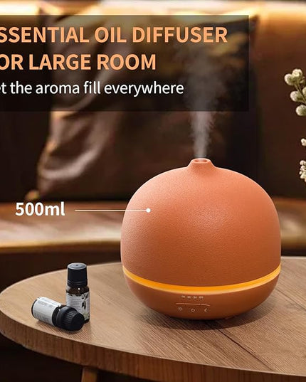 Wanlola Stone Diffusers for Essential Oils Large Room,500ml Handmade Ceramic Diffuser with 4 Timer & 10 Ambient Light Settings for Home Office (Terracotta)