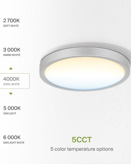 ASD LED 7" Round Flush Mount Ceiling Light Fixture, Low Profile Surface Lighting | 5CCT, Dimmable, Ultra-Thin, ETL Listed | 15W 1260LM 2700-6000K 120V | Kitchen, Bedroom, Hallway Lamp | Nickel