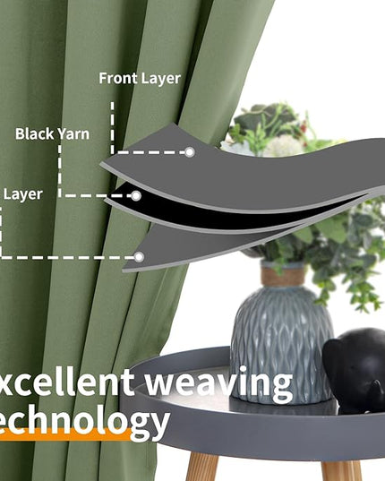 YoungsTex Olive Green Blackout Curtains for Living Room 84 Inches Long - Thermal Insulated with Grommet Room Darkening Window Drapes for Bedroom Office Dining, 2 Panels, Olive Green, 42 x 84 Inch