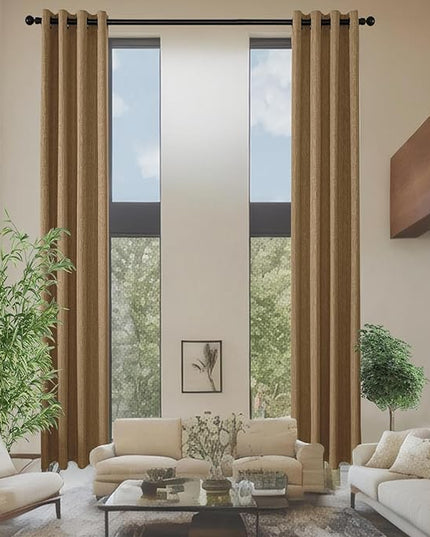 Linen Curtains 205 inch Length 2 Panels for High Ceiling Extra Long Thick Faux Linen Window Drapes Burlap Textured Curtains with Grommet for 2 Story High Living Room (52x205 Light Coffee)
