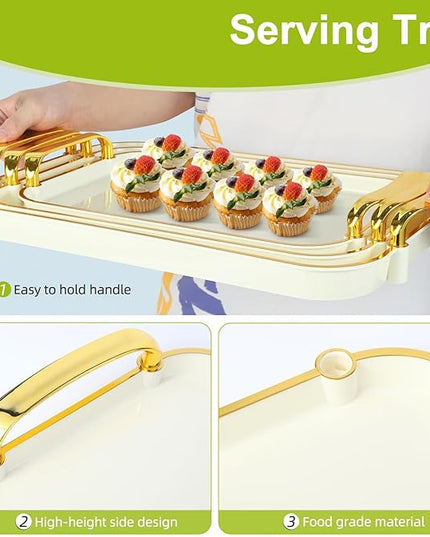 Pack of 3 Reusable Stackable Trays with Handles Sturdy for Home Organization and Storage Space Saving Tray