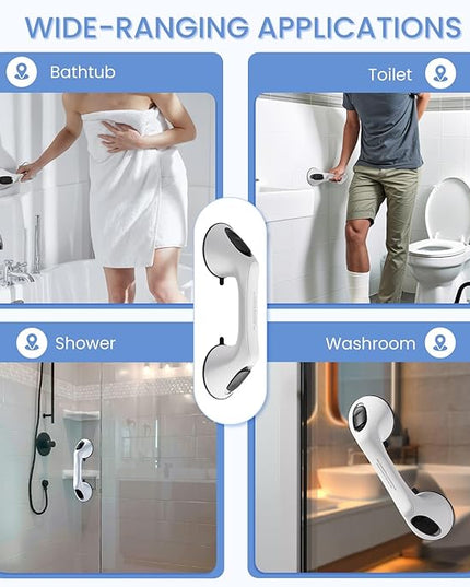 2 Pack 12 Inch Grab Bars for Bathtubs and Showers for Seniors, Heavy Duty Shower Handle for Elderly, Suction Cup Removable Handrails Handicap Bath Grip Bathroom Safety Grips (White and Black
