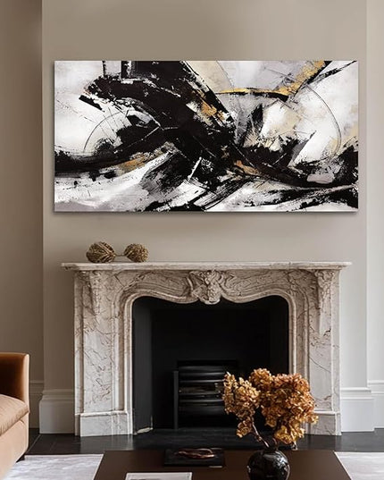 Abstract Wall Art for Living Room Canvas Wall Decor Large Artwork Black And Gold Wall Decorations Black Pictures for Wall 29"x58"