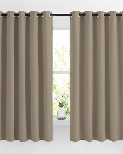 NICETOWN Taupe Window Treatments 66 inch Length 2 Panels Set, Grommet Blackout Room Darkening Thermal Curtains Sound Reducing for Bedroom/Kid Room, W66 x L66