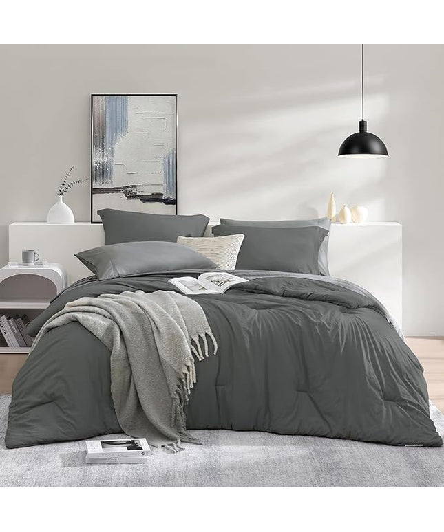 WRENSONGE King Size Comforter Set- 7 Pieces Soft Grey Bed in a Bag with Fitted Sheet, Flat Sheet, 2 Pillow Shams, and 2 Pillowcases- Warm Bedding Set for All Season