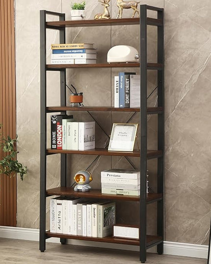 WH-AOERPYMY Natural Real Wood Bookcase,Industrial Bookshelf,6 Tier Solid Wood Open Book Shelf Storage,Metal Shelving Unit,Farmhouse Wide Etagere Bookcase for Office Living Bedroom (6 Tiers)