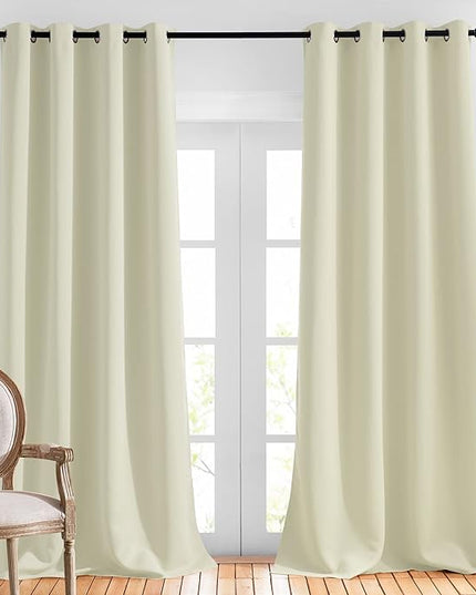 NICETOWN Room Darkening Curtains 108 inch Length - Grommet Thermal Insulated Window Treatments Solid Panels for Living Room/Bedroom/Villa, W52 x L108, 1 Pair, Beige
