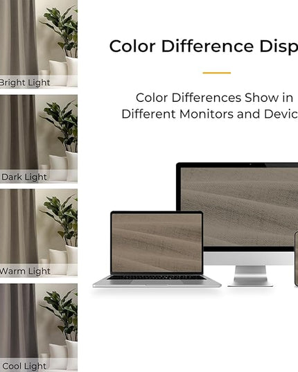 INOVADAY 100% Blackout Curtains for Bedroom, Black Out Curtains 90 Inch Long, Clip Rings Linen Blackout Drapes, Thermal Insulated Room Darkening for Living Room, 2 Panels - Fauxlinen,W50xL90