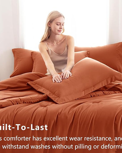 CozyLux Full Comforter Set Burnt Orange, 7 Pieces Bed in a Bag Terracotta Comforter Set with Sheets, All Season Boho7PC Bed Sets with Comforter, Fitted Sheet, Flat Sheet, Pillow Shams and Pillowcases