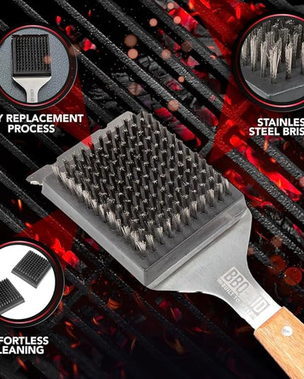 BBQ-AID 2-Pack Wire Grill Brush Replacement Heads, Grill Cleaning Bristle Brush - Screwdriver Included, for 2024 Model Grill Brush and Scraper. No Scratch Cleaning for Any Grill: Char Broil & Ceramic