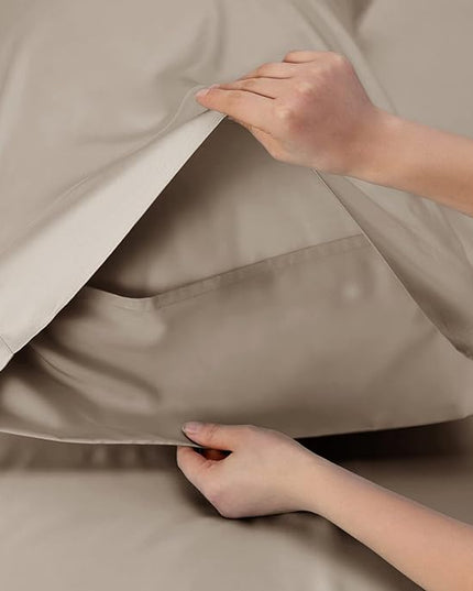 Bedsure Cooling Sheets Twin XL, Rayon Derived from Bamboo, Breathable & Soft Twin XL Sheet Sets, Deep Pocket Up to 16 Inches, Hotel Luxury Silky Dorm Bedding for Hot Sleepers, Simply Taupe