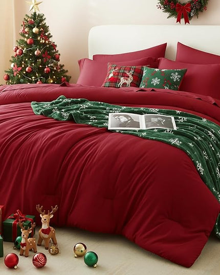 CozyLux King Size Comforter Set Dark Red, 7 Pieces Bed in a Bag King Comforter Set with Sheets, Bedding Set with Down Alternative Comforter, Fitted Sheets, Flat Sheets, Pillow Shams and Pillowcases