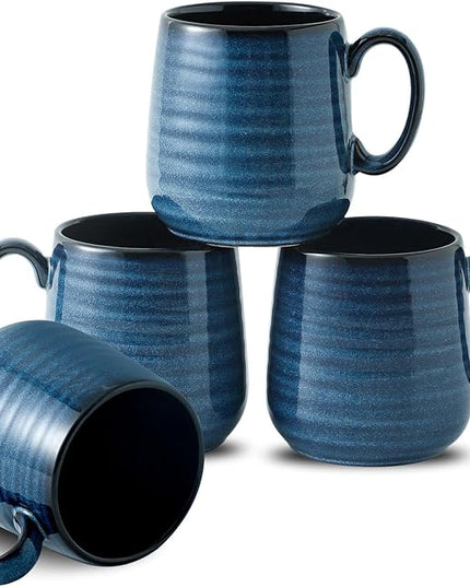 Hasense Small Coffee Mugs 8 oz, Ceramic Cappuccino Cups Set of 4, Espresso Mug with Handle for Latte, Tea, Milk and Mocha, Mini Cups for Gift, Dishwasher & Microwave Safe, Blue
