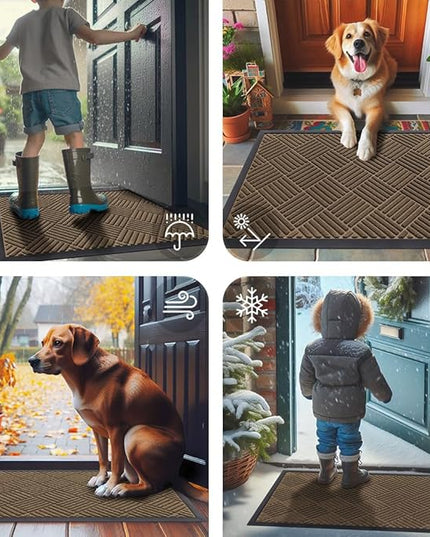 Smiry Front Door Mat Outside Entrance, Heavy Duty Outdoor Indoor Natural Rubber Doormat, Non Slip, Trap Dirt and Moisture, Easy Clean, Low Profile Patio Porch Entryway Mat, 59x23, Brown