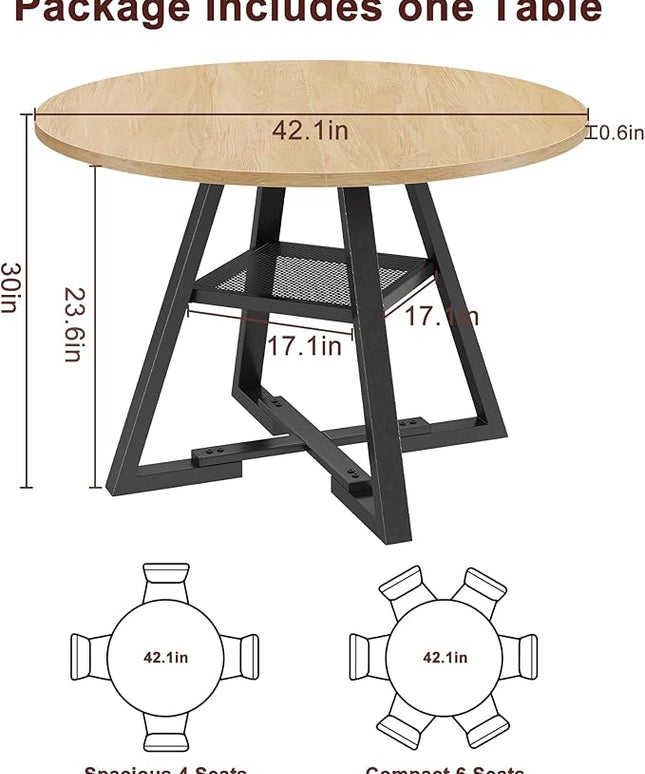 42'' Round Dining Table for 4,Kitchen Dining Room Circle Dinner Pedestal Table,Space Saving Wood Kitchen & Dining Room Furniture (Natual Wood, 42In)