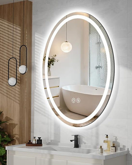 36''x24'' Oval LED Bathroom Mirror with Lights, Anti-Fog, 3 Colors Temperature & Dimmable, Lighted Mirrors for Bathroom Wall with Memory Function
