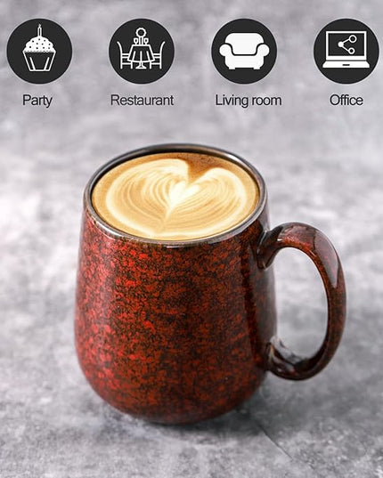 HASENSE Coffee Mugs Set of 6, 15 Ounce Ceramic Coffee Cups Set with Handle, Large Tea Mug for Kitchen, Red Cup for Tea,Cocoa, Milk, Christmas Gift for Women and Men, Dishwasher and Microwave Safe