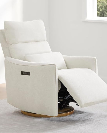 CHITA Swivel Rocker Recliner Chair, Power Nursery Glider Recliner, Nursery Rocking Chair with Adjustable Power Headrest, FSC Certified, Solid Wood Base, Cream