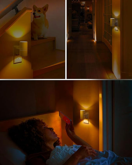 L LOHAS LED Night Light, Amber Nightlight, Dimmable Night Light 100LM, Light Sensor, Yellow Nightlight, Sleep Light for Kids, Soft & Warm Light for Bedroom, Hallway, Bathroom, 2 Pack