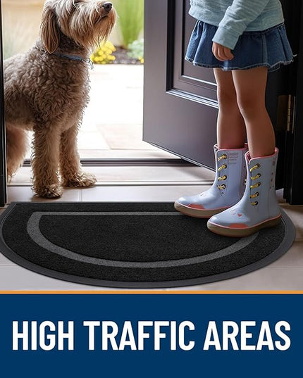 OLANLY Half Circle Door Mat Indoor Outdoor Entrance Welcome, Waterproof All-Season, All-Weather Doormat, Sturdy Natural Rubber, Low Profile, Easy Clean Patio Porch Entryway Mat, 29.5x17, Black