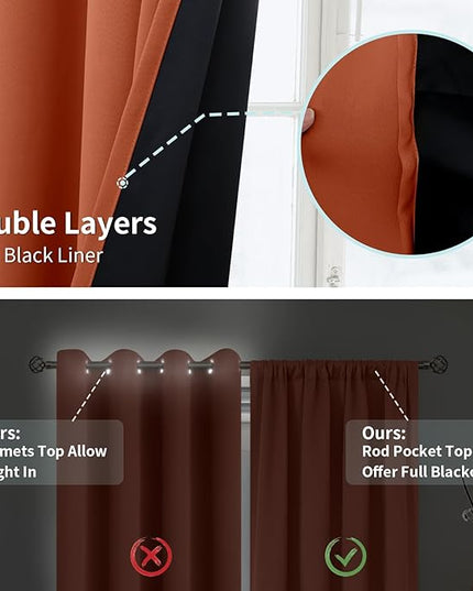 BGment Terracotta 100% Blackout Curtains for Bedroom, Fall Full Room Darkening Noise Reducing Living Room Curtains 72 Inch Length, Thermal Insulated Rod Pocket Window Drapes 2 Panels, 52 Inch Wide