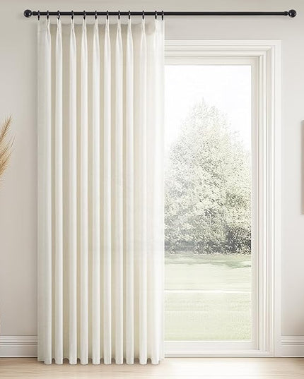 Topfinel 102 Inch Curtains 1 Panels Set,Two Packs Pinch Pleat Back Tab Linen Window Semi Sheer Privacy Thick Decorative Curtain Drapes for Living Room Bedroom,60x102 in Long,Ivory/Off White