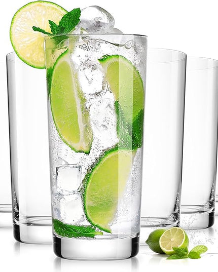 Drinking Water Glasses Set of 6, 16oz Highball Glasses, Lead-Free Crystal Glassware with Unique Wide Mouth, Thoughtful Gifts for House Warming, Birthdays, Everyday Life