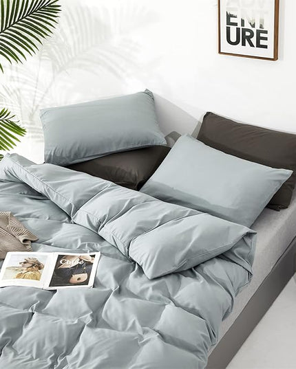 Luxlovery Blue Comforter Set Full Haze Blue Bedding Set Minimalist Bedding Set Soft Breathable Blanket Quilt All Season Comforter Set for Full Bed